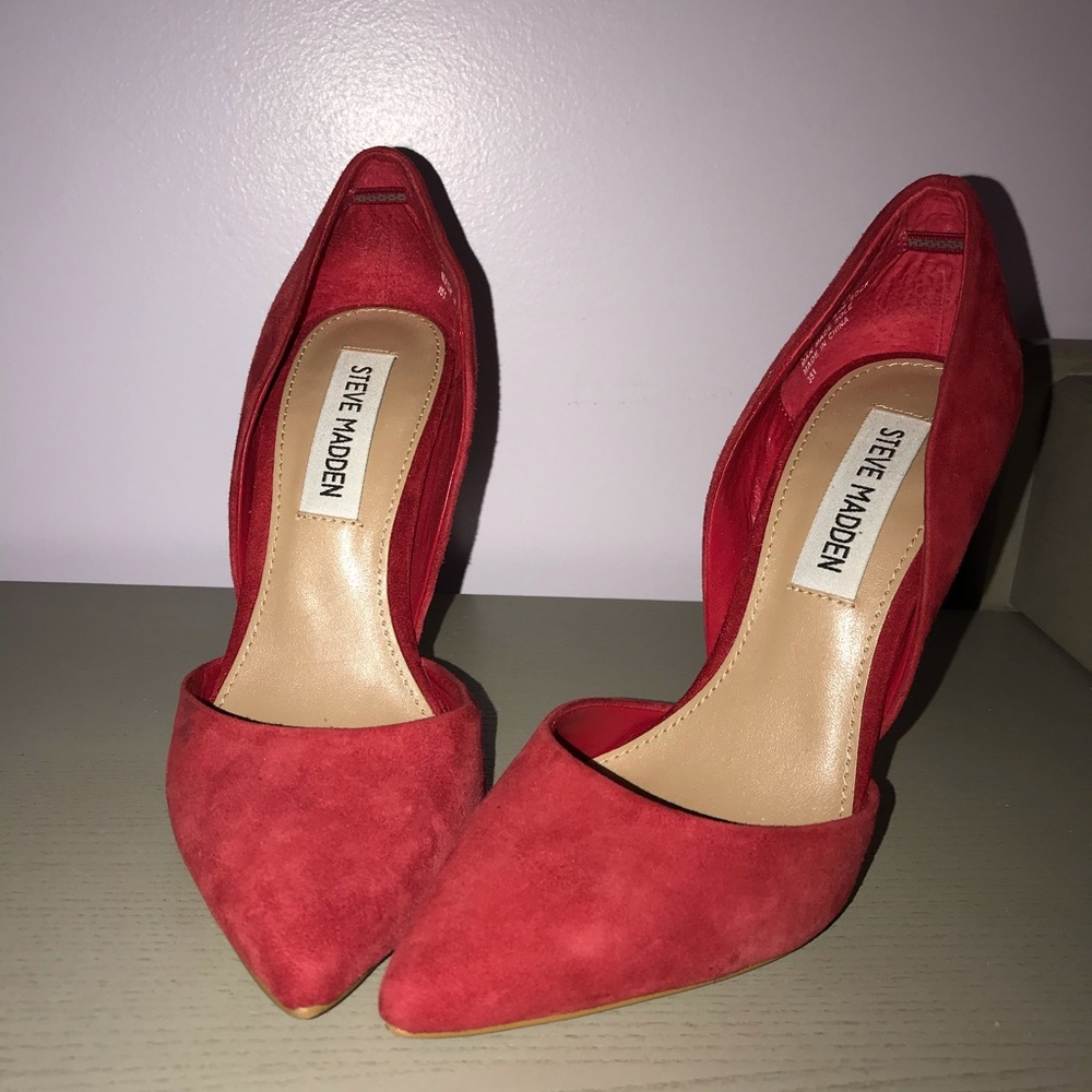 Red suede Steve Madden heels